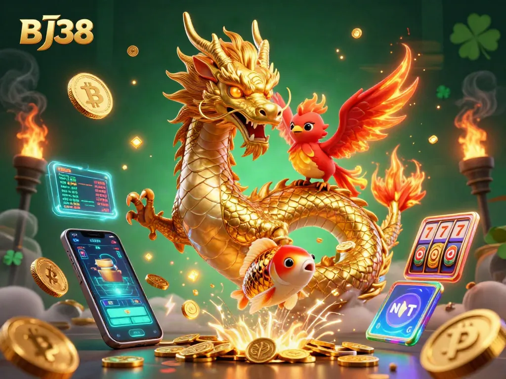 Engage in the thrilling casino experience with BJ38 and vibrant slot elements.