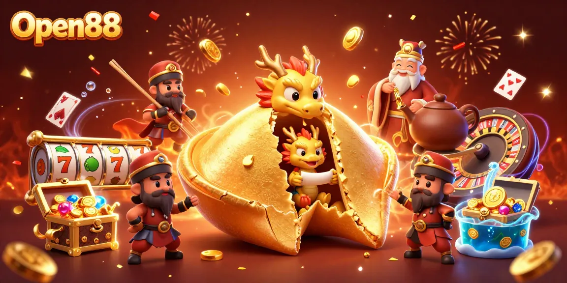 Experience the excitement of Open88 with dynamic Casino elements in a vibrant 3D scene.