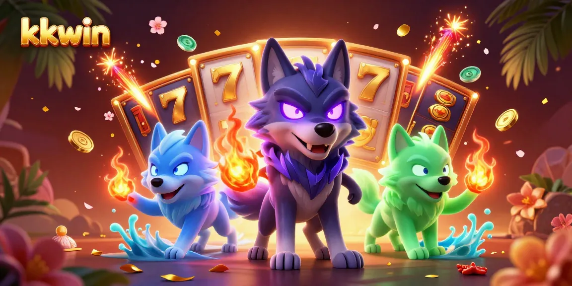 Experience winning thrills in kkwin as a glowing wolf leader guides players through a vibrant casino scene.