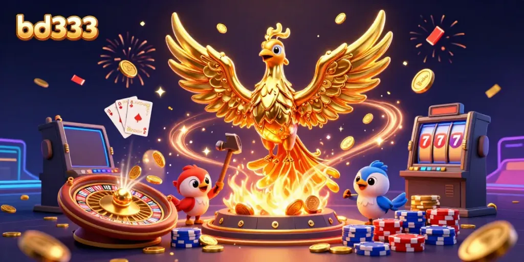Experience thrilling action on bd333 with golden phoenix and dynamic casino elements in 3D.