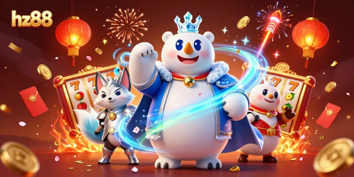 Experience the thrill at hz88 with a vibrant casino scene featuring lucky symbols and festive elements.