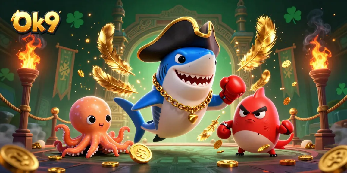Experience thrilling online gaming action at Ok9, featuring vibrant casino elements and exciting characters.