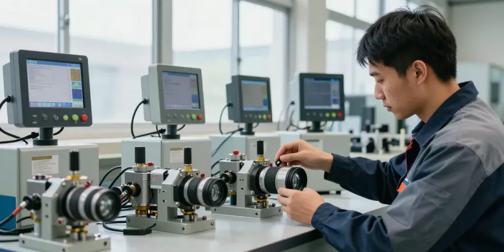 The technician calibrating a pressure switch in an industrial setting, showcasing expertise from a professional pressure switch manufacturer.