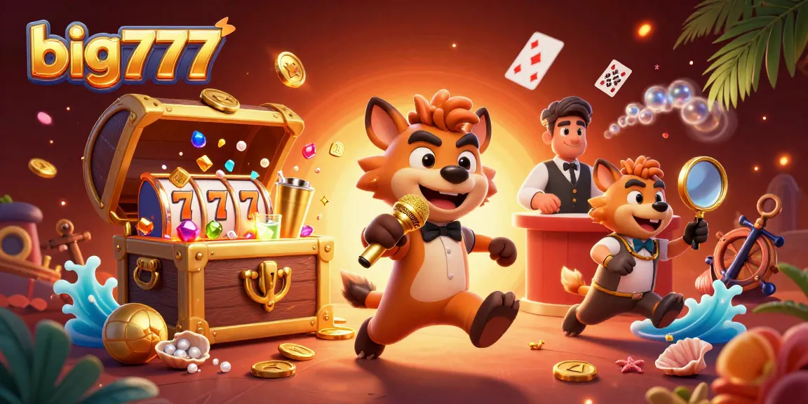 Experience big777 excitement with lively hyenas in a vibrant casino scene filled with slot reels and golden treasures.