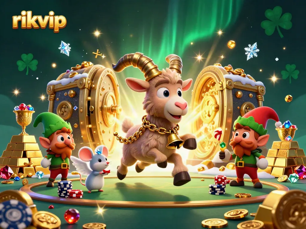Engaging scene at rikvip featuring Krampus goat, angel mouse, and naughty elves in a holiday casino atmosphere.