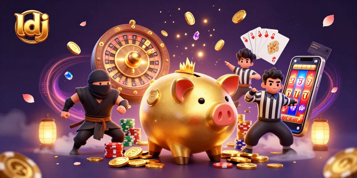 Experience thrilling action at the ldj casino scene with piggy bank sumo wrestler and dazzling game elements.