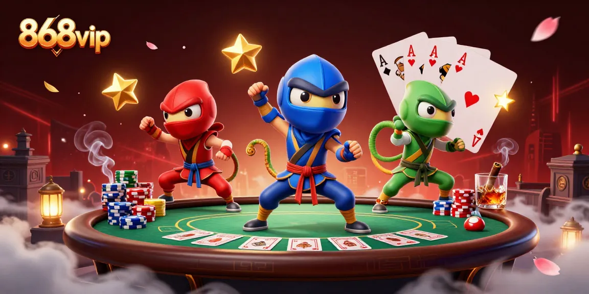Experience thrilling poker action with 868vip's dynamic and colorful chameleon ninjas!