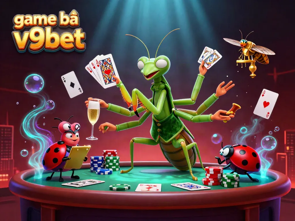 Experience exciting gameplay with game bài v9bet in this vibrant illustrative scene, showcasing a lively casino atmosphere.