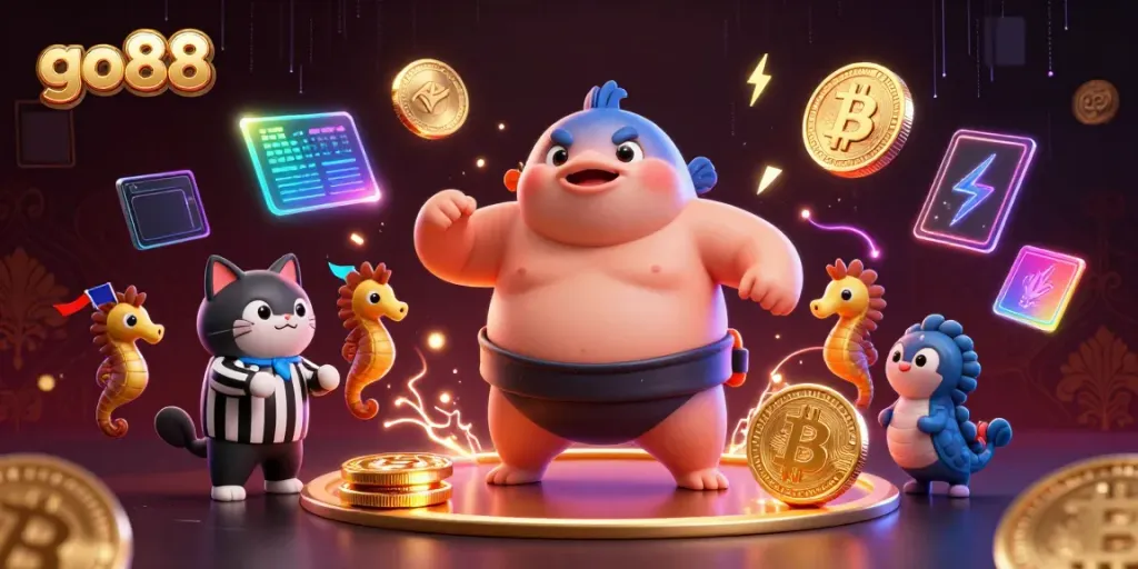 Join go88's underwater gaming adventure with colorful characters and vibrant crypto elements!