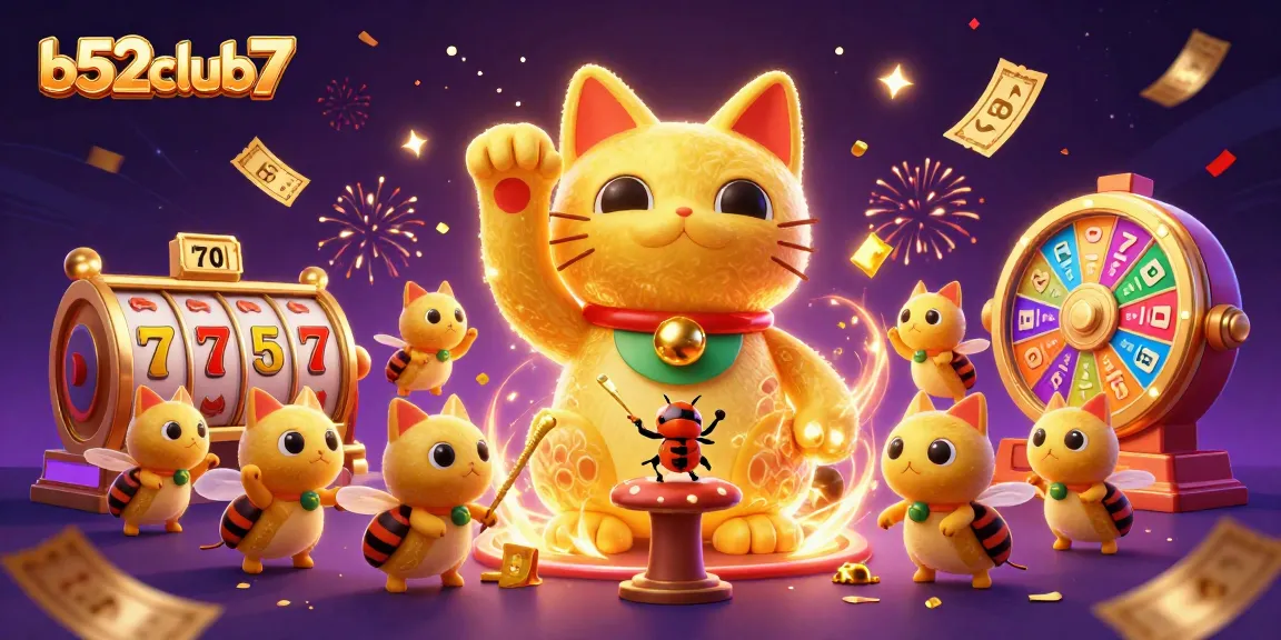 Experience big wins with b52club7 as a colorful lucky cat and vibrant game symbols come to life!