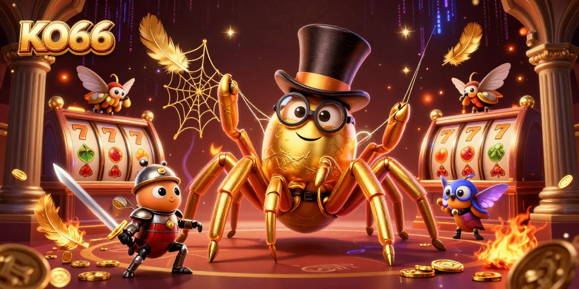 Engage in exciting gambling adventures with KO66, featuring a golden tarantula in a casino.