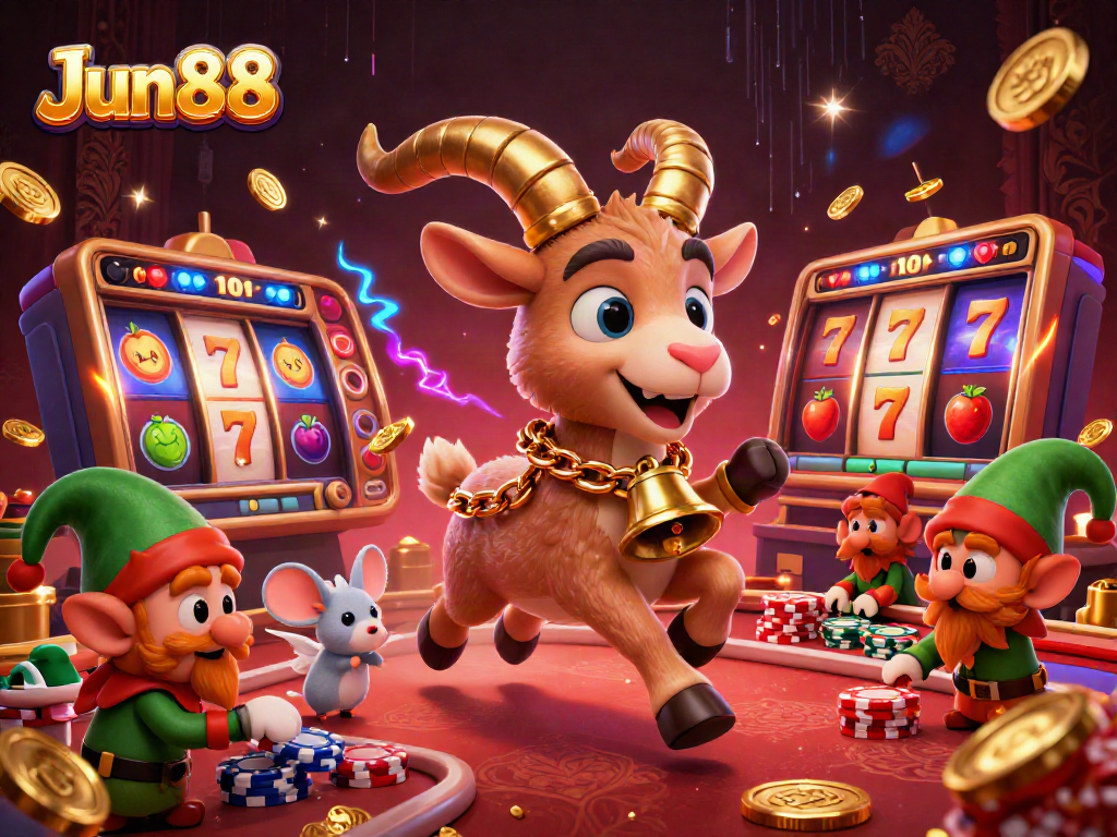 Jun88 features a festive Krampus goat managing a thrilling holiday-horror casino experience.