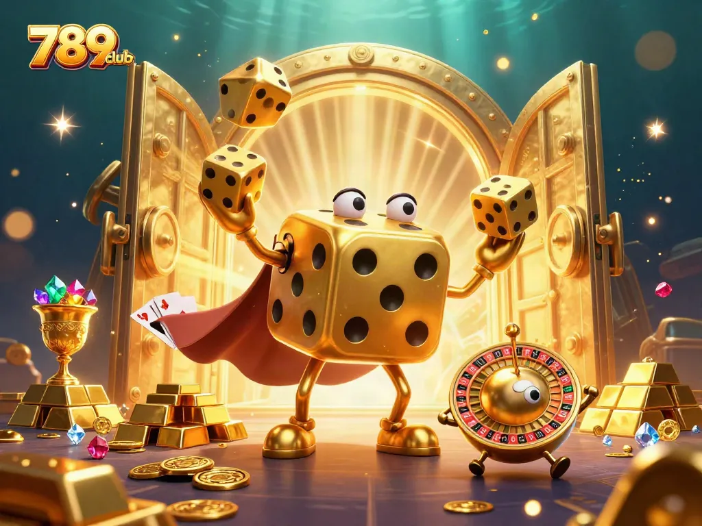 Engage with the thrilling world of 789club with golden dice, gems, and casino elements.