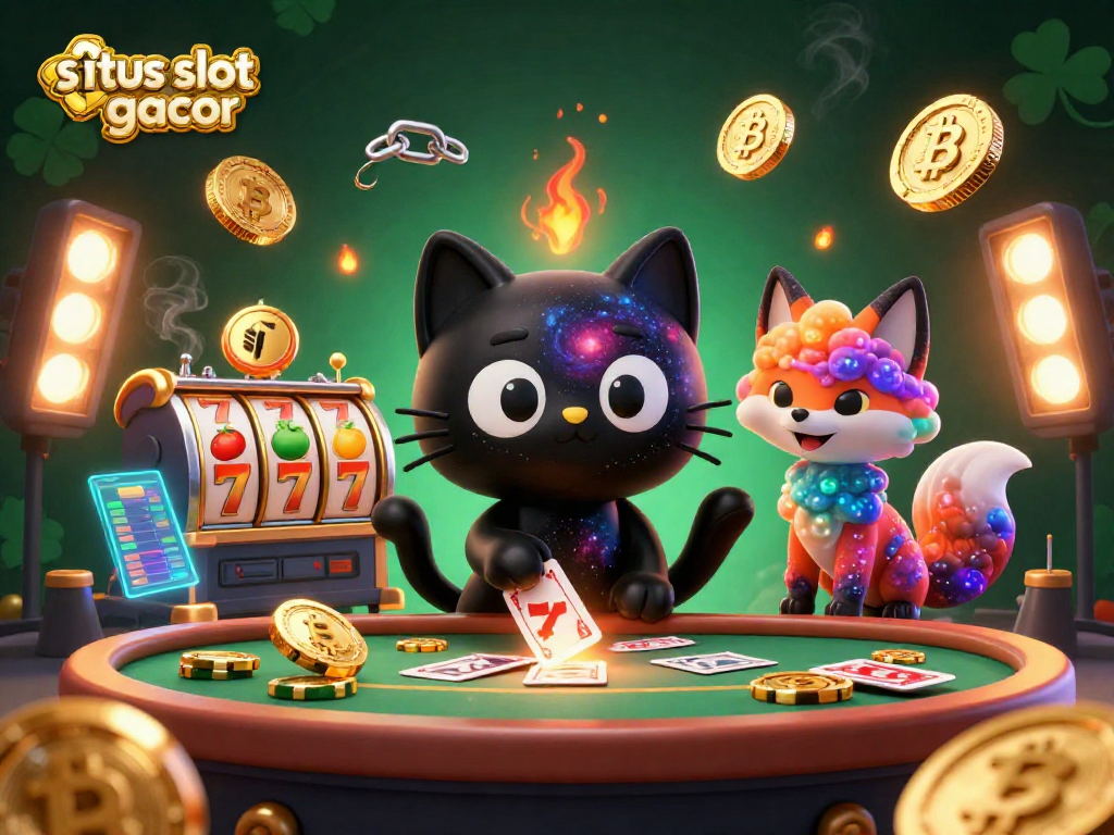 Spark excitement at situs slot gacor with a cosmic casino scene featuring a black hole cat and vibrant elements.