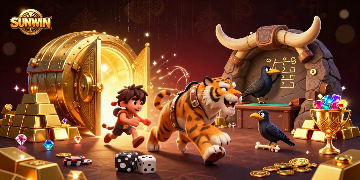 SUNWIN showcases an exciting prehistoric casino scene with cavemen, treasure, and vibrant elements.