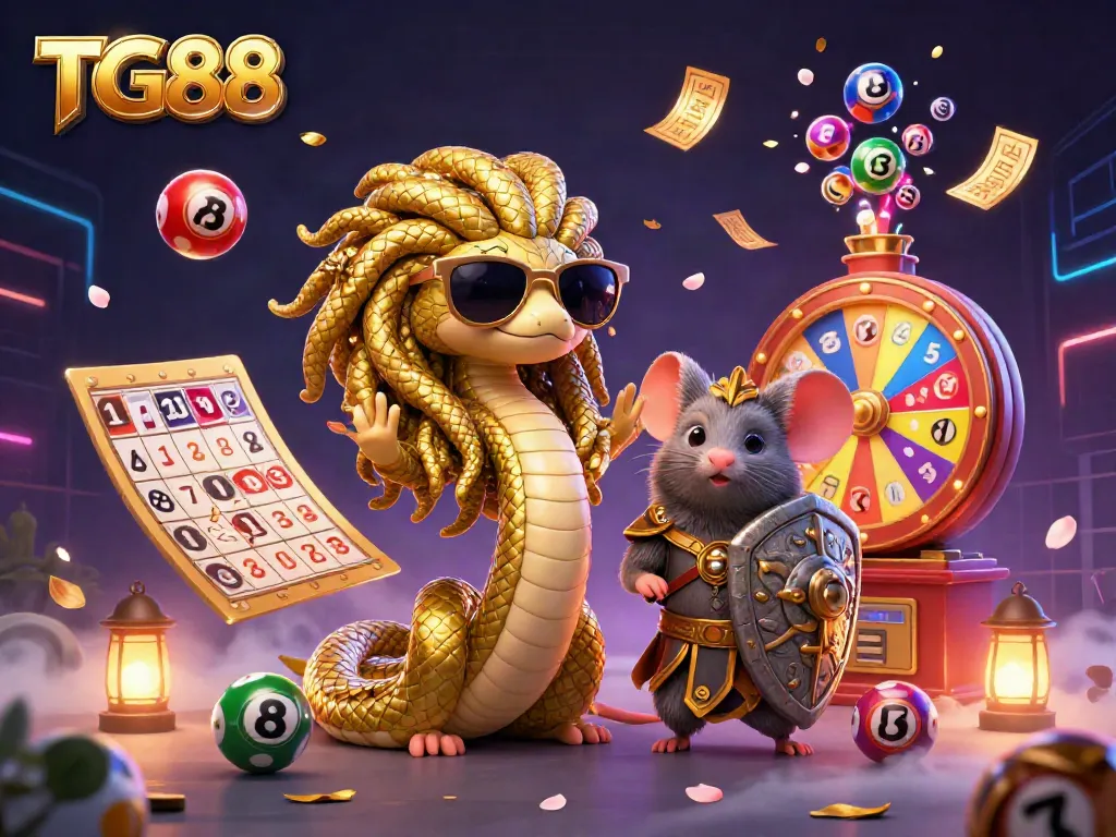 Engage with the lively TG88 universe filled with Medusa, playful lottery balls, and golden prizes!