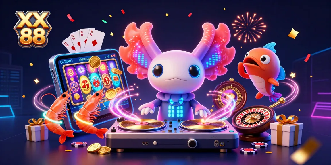 Experience the thrill of XX 88 with a neon-themed underwater casino party featuring dynamic characters and vibrant game elements.