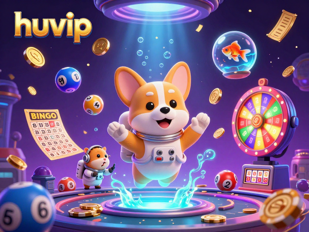 Experience thrilling gameplay at huvip with a vibrant casino scene featuring an astronaut corgi.