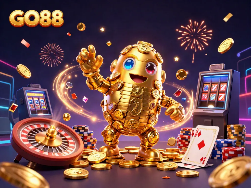 Spin your luck with GO88's vibrant casino fantasy filled with golden coins and exciting games.