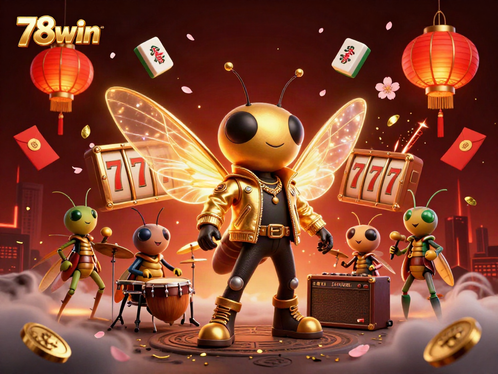 Experience the thrill of 78win with dynamic characters and vibrant casino elements in a captivating 3D illustration.