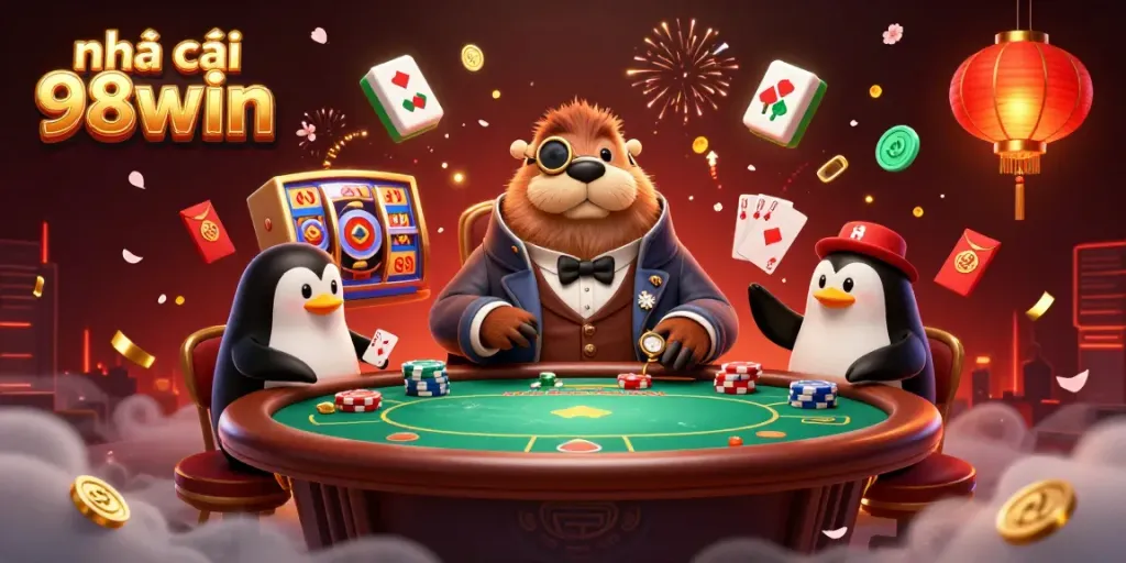Experience the excitement at nhà cái 98win with an underwater poker game illustrated, featuring unique 3D characters and casino elements.