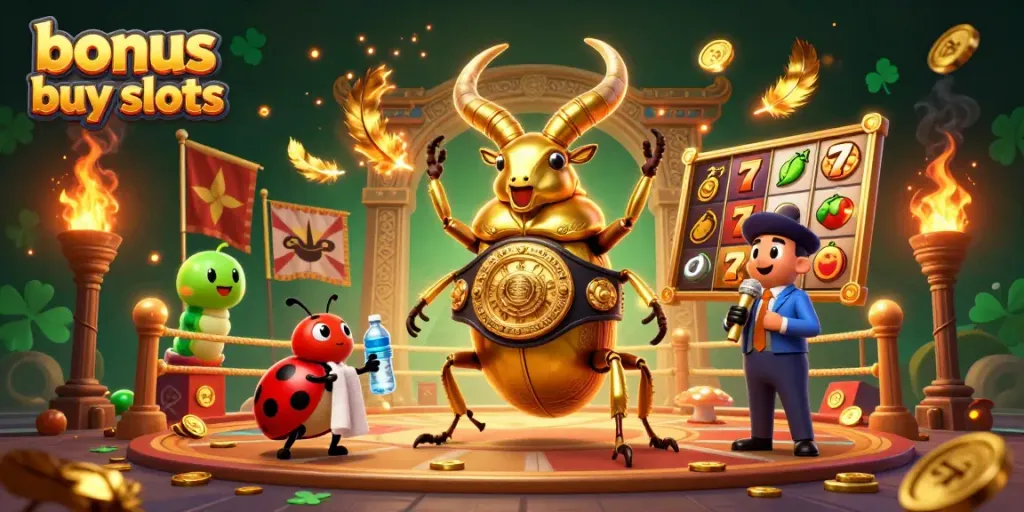 Experience exciting gameplay with bonus buy slots featuring dynamic characters and casino elements.