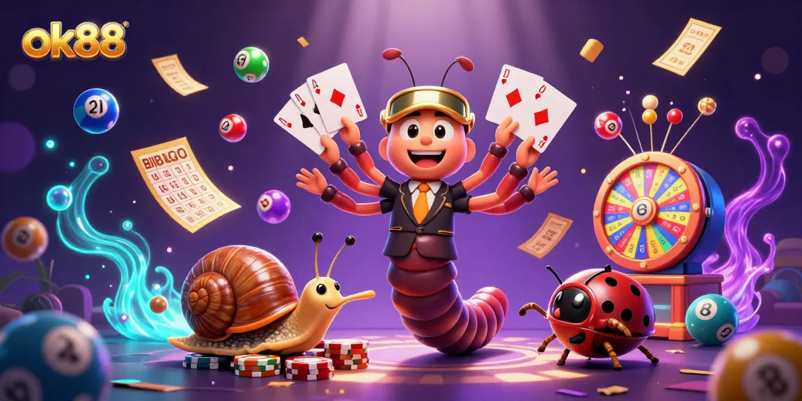 Engage with thrilling gameplay at ok88, featuring a millipede dealer and vibrant casino elements.
