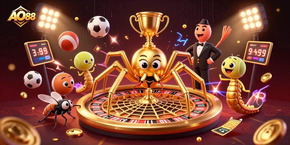 Place bets nervously at AO88, where a golden spider spins a roulette wheel web.