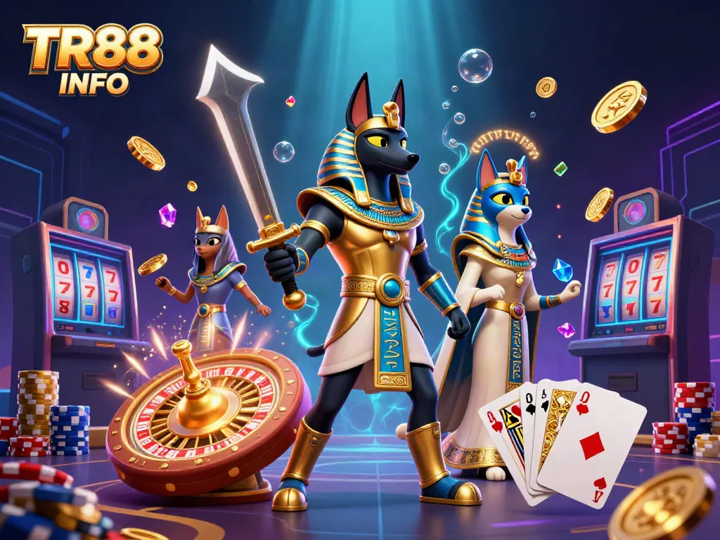 Experience TR88 INFO with dazzling casino adventures featuring Anubis and Bastet in an exhilarating scene.