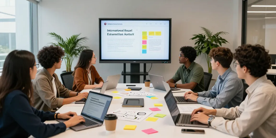 International student advisors collaborating at https://aisa.org.uk in a modern office space.