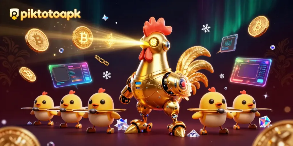 Engage with piktotoapk's thrilling gambling experience in a vibrant 3D digital illustration.