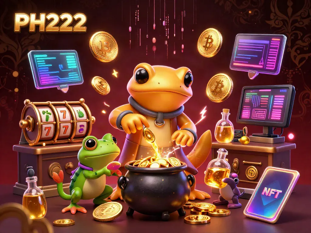 Experience thrilling gaming with PH222 via a vibrant 3D illustration of a medieval alchemist studio.
