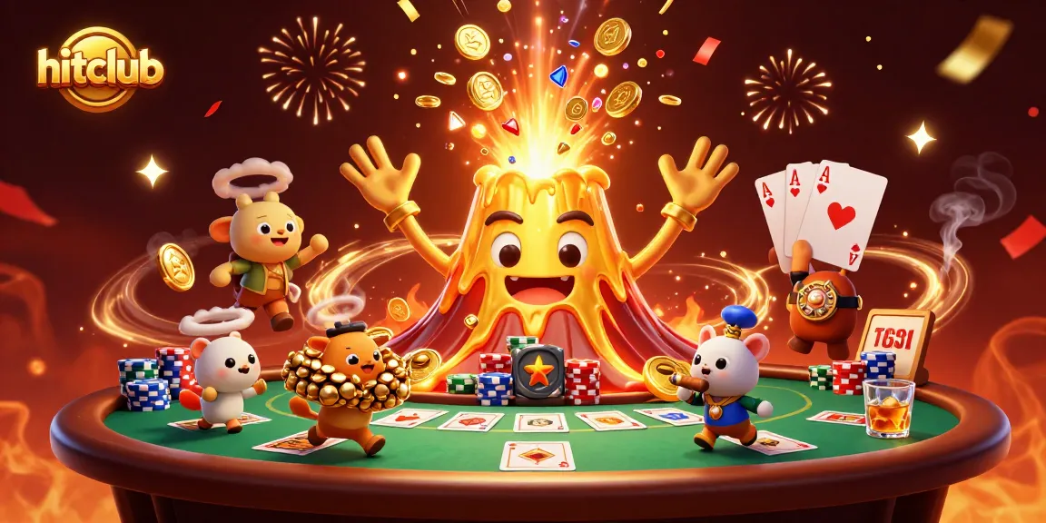 Experience hitclub's thrilling gaming with a golden volcano showering coins while treasures flee.
