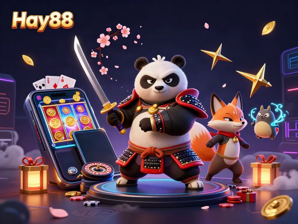 Experience thrilling gaming action with Hay88 as dynamic characters engage in a vibrant casino atmosphere.
