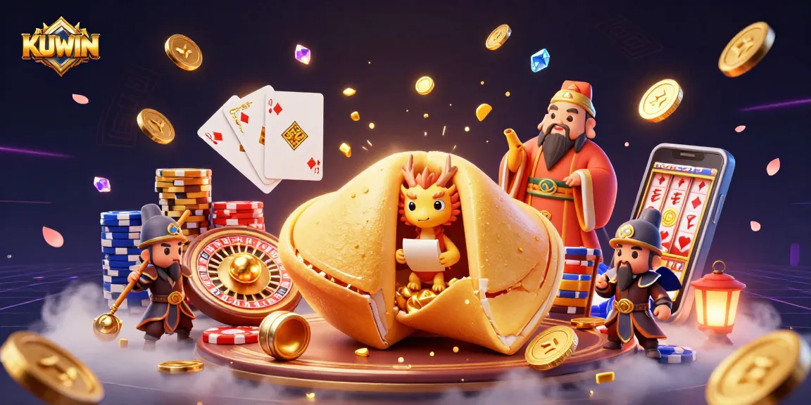 Experience excitement at KUWIN with a vibrant 3D casino scene filled with dynamic gaming elements.