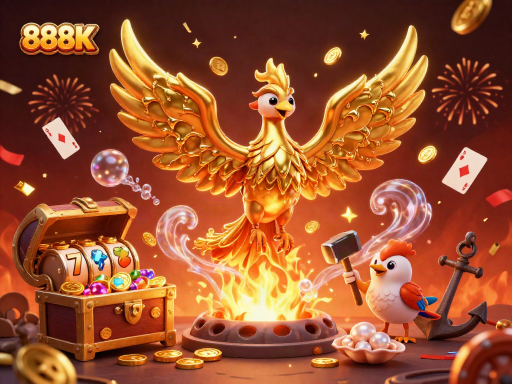 Experience thrilling gameplay at 888K with a dynamic casino illustration of molten gold and excitement.