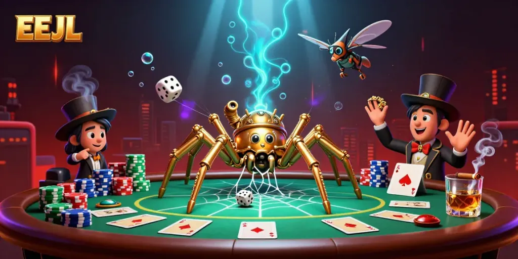 Experience thrilling EEJL action with vibrant steampunk characters in a rich casino setting.