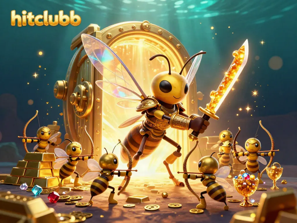 Experience elite gambling action with hitclubb's vibrant 3D casino scene featuring a golden hornet in samurai armor.