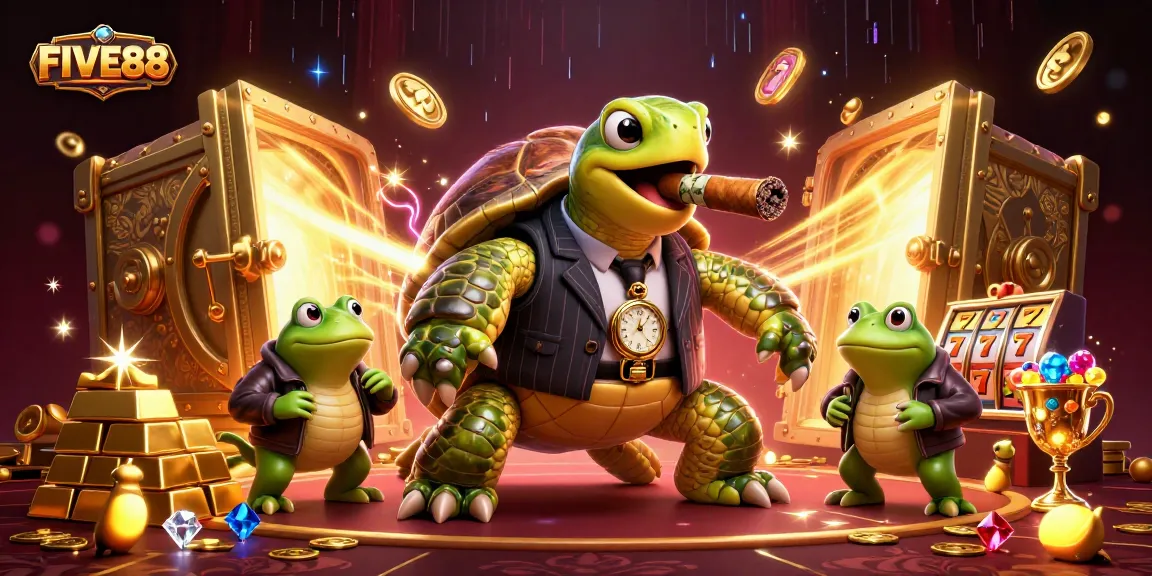 Engage in winning strategies with FIVE88’s dynamic casino scene featuring lively slot elements.