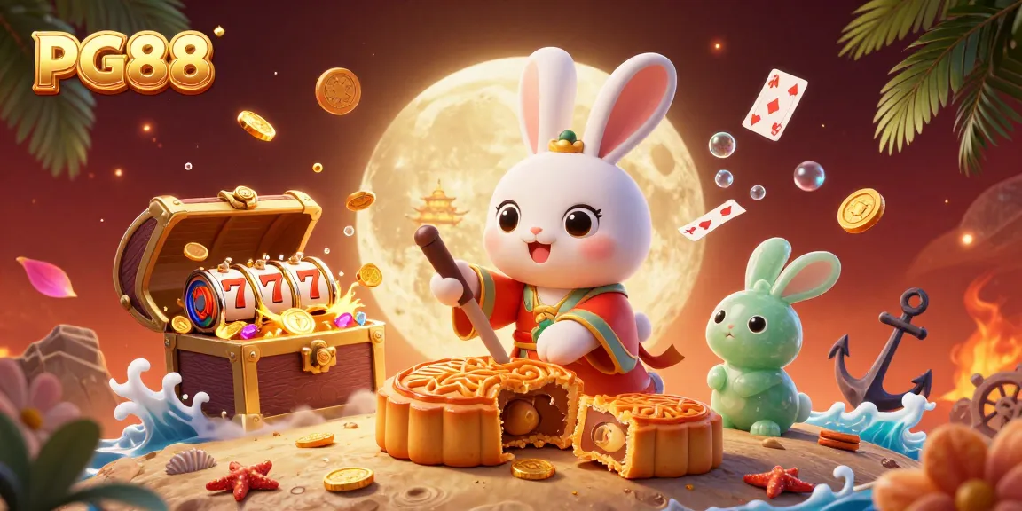 Experience the thrill of gaming with PG88, featuring festive moon rabbits, poker chips, and casino elements.