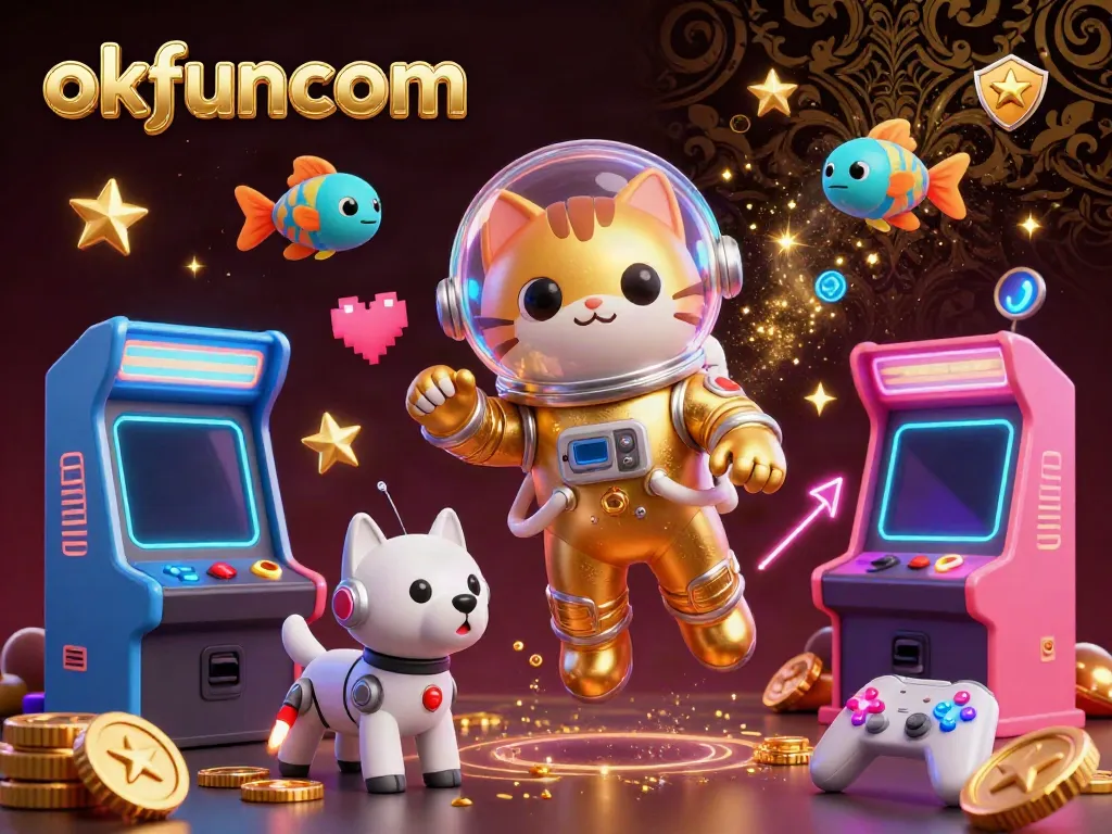 Experience thrilling gameplay at okfuncom with a lively scene of galaxy-inspired game characters and elements.