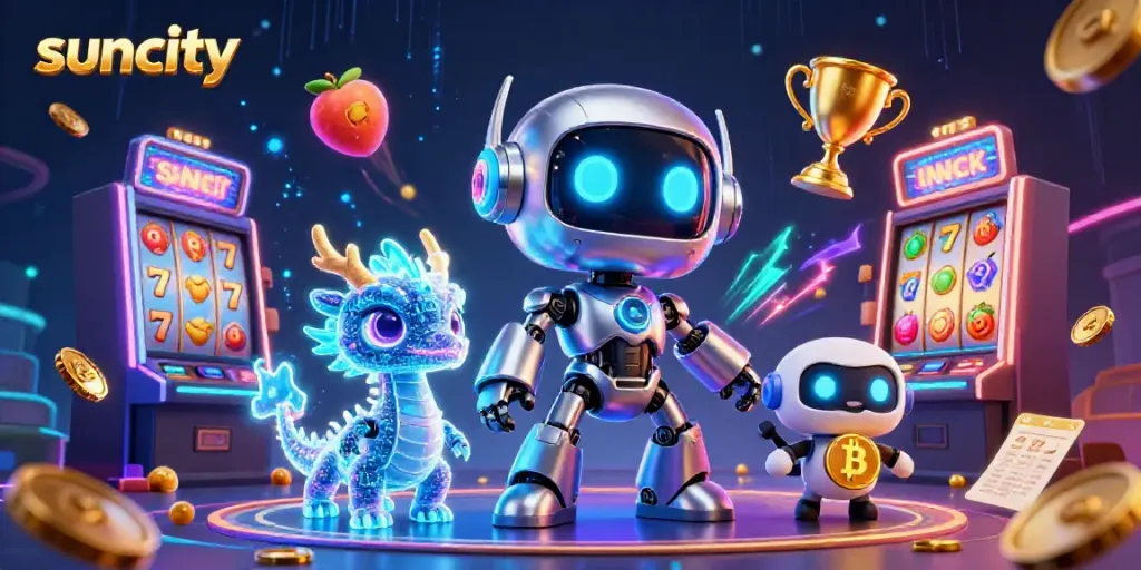 Engage with exciting suncity slot machines, featuring dynamic characters and vibrant elements in a rich casino scene.