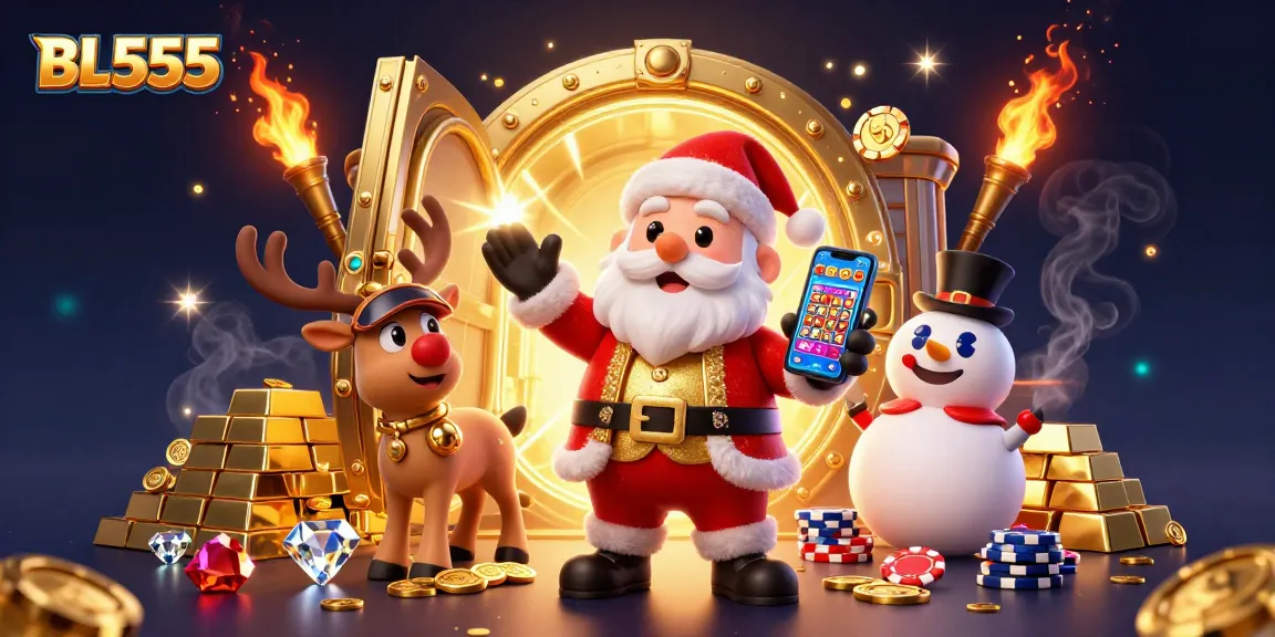 Experience the exciting world of BL555 with Santa and friends in a vibrant casino scene.