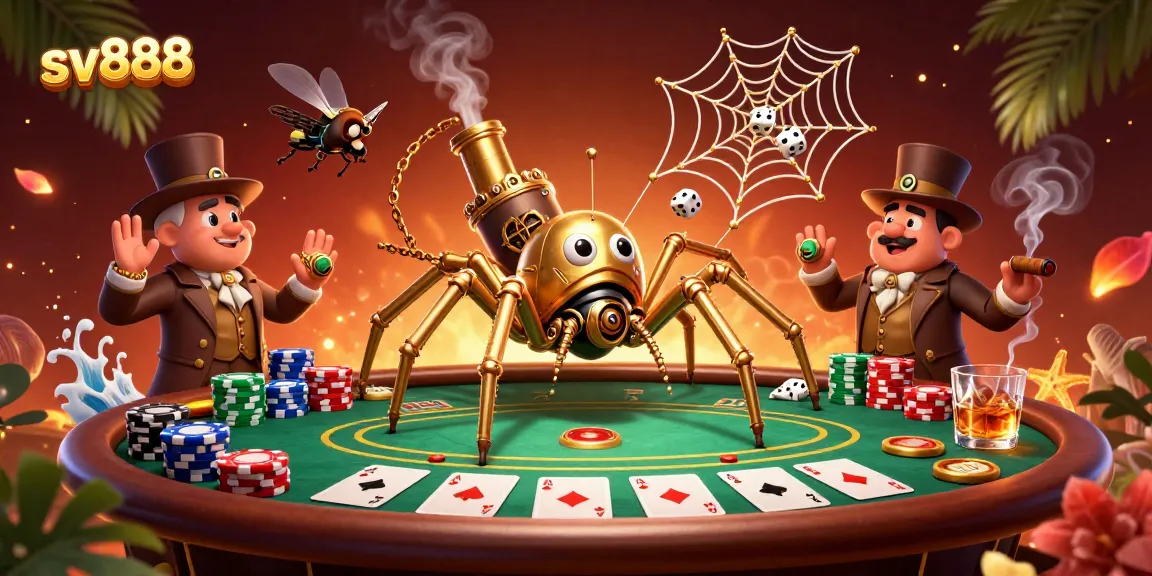 Engage with the thrilling universe of sv888 featuring a steampunk spider in its casino web.
