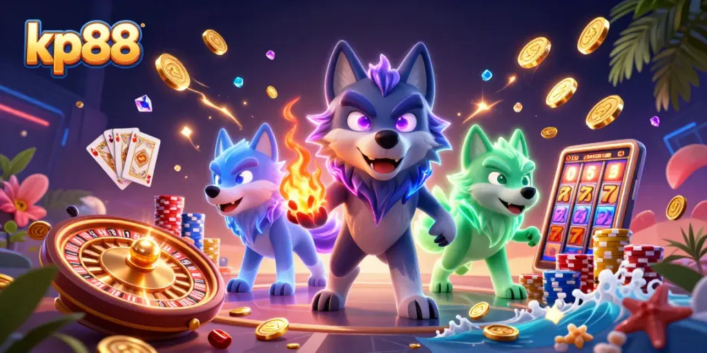 Win big at kp88 with vibrant 3D casino scene, showcasing exciting games and rich rewards.