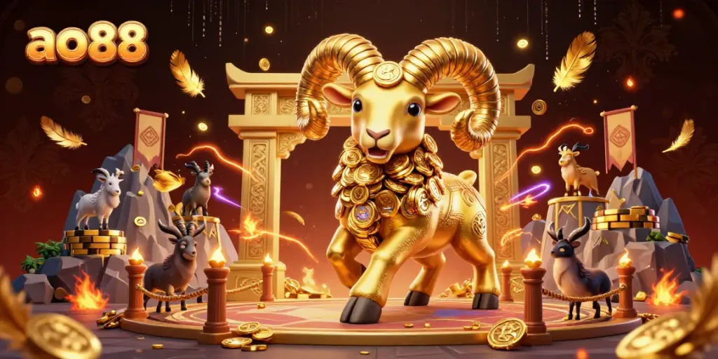 Engage with the thrilling gaming world of ao88 featuring a majestic ram in a vibrant casino setting.