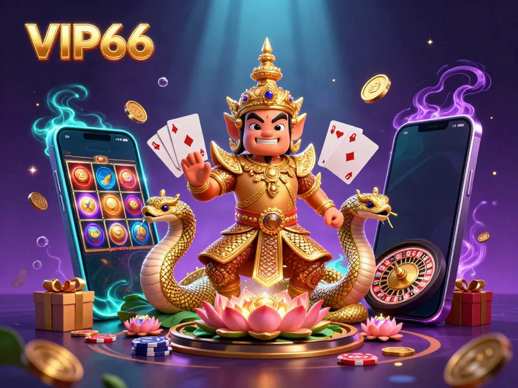 Experience exciting slots at VIP66 with guardian and Naga companions amidst a dynamic gaming scene.