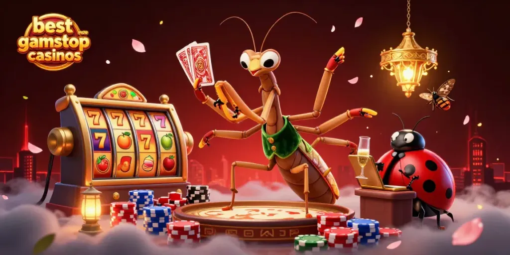 Experience the excitement of the best non gamstop casinos with a vibrant 3D illustration of a dynamic casino scene.