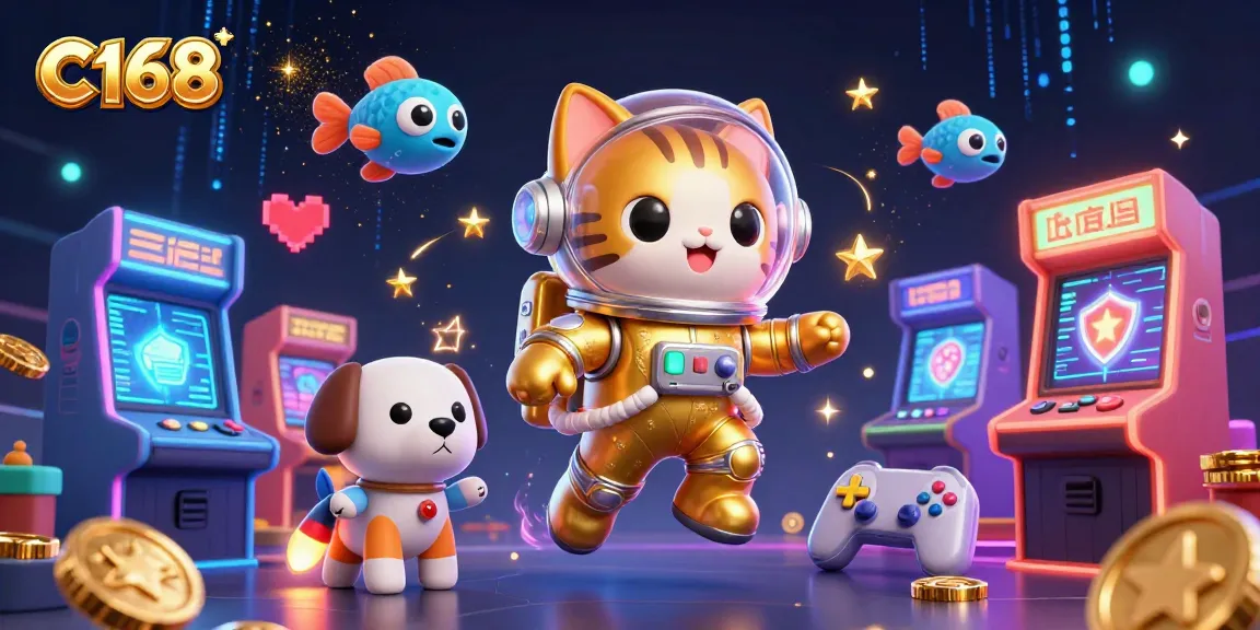 C168 offers exciting gaming adventures with cat astronauts and vibrant arcade elements in a cosmic casino environment.