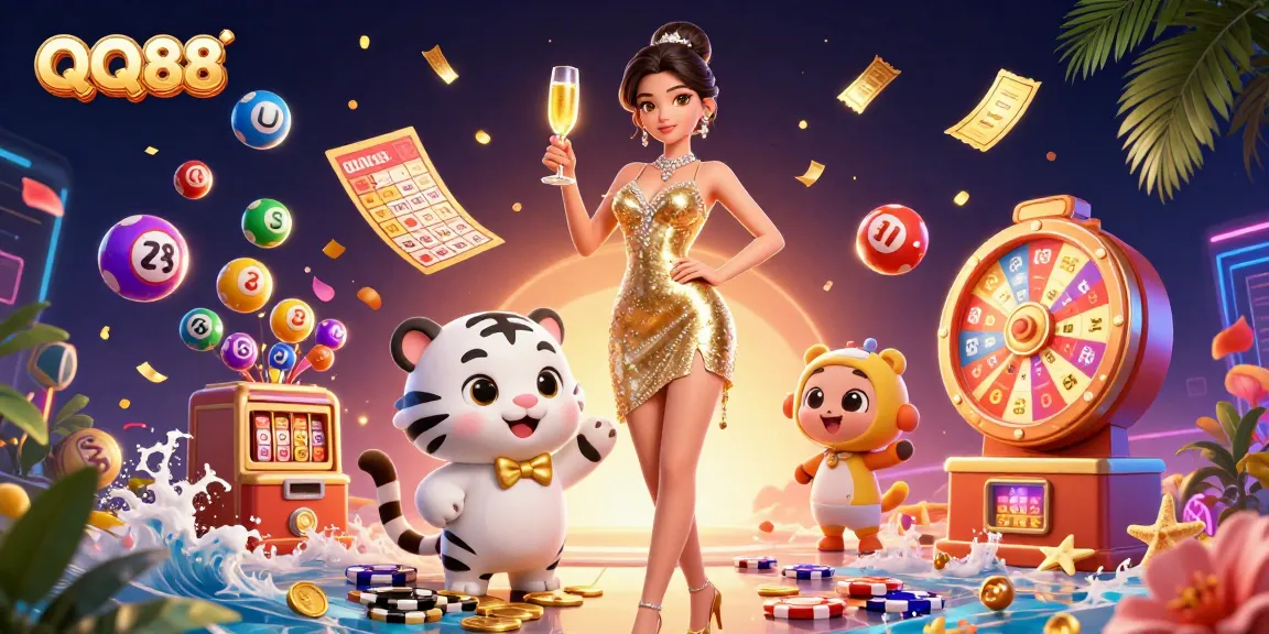 Experience thrilling gameplay at QQ88 with vibrant lottery elements and glamorous characters.